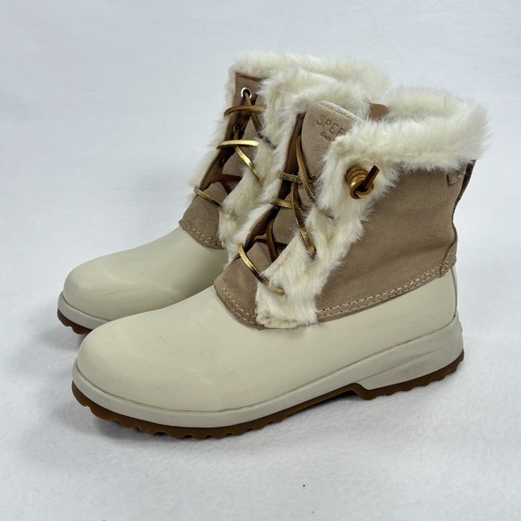 Sperry Maritime Repel Suede Boots Fur Womens 6.5 Sand Thinsulate Waterproof Snow - Picture 2 of 11